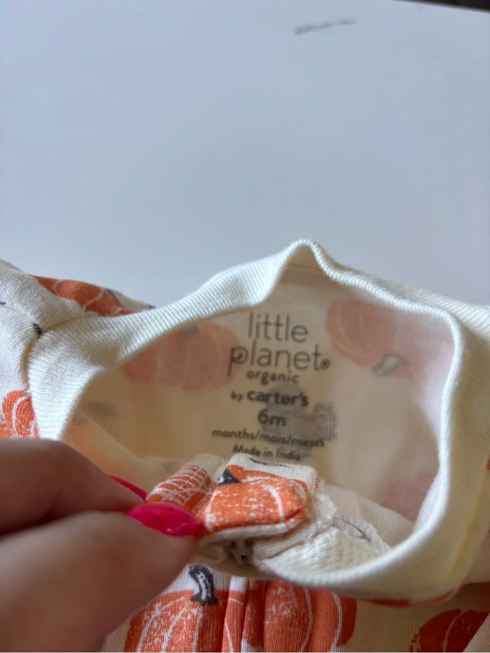 Carter's Cream One-Piece Footed Pajamas with Orange Pumpkin Print